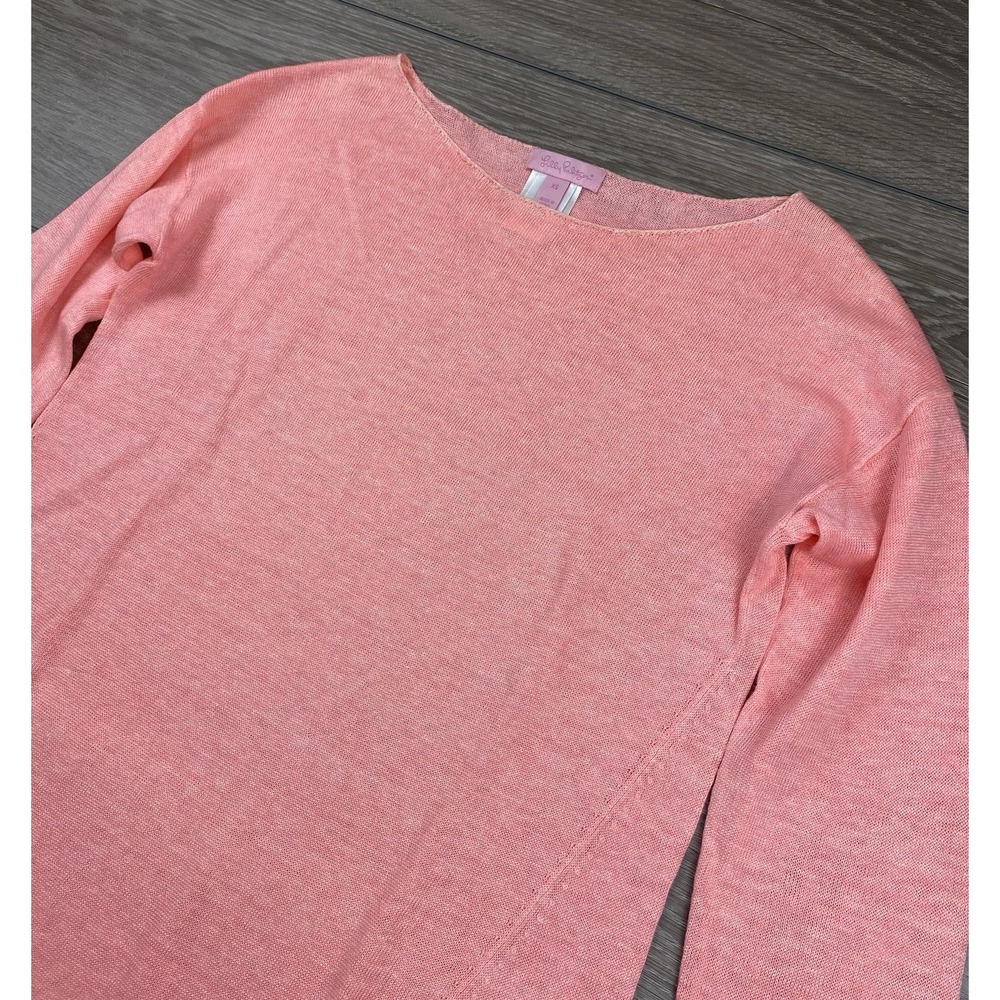 Lilly Pulitzer Women's 100% Linen Long Sleeve Tunic Sweater Coral Pink Size XS